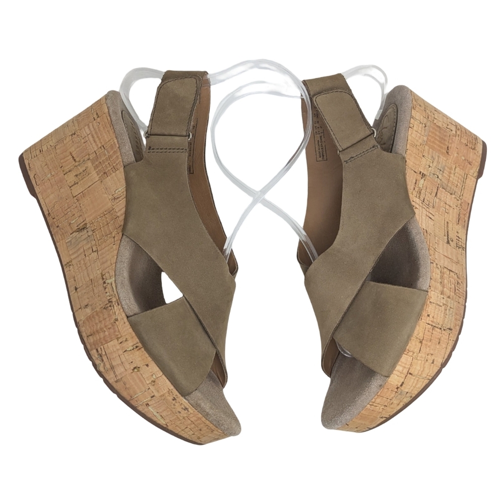 Clarks Women's Wedge Sandals 8 Tan Leather - Picture 3 of 14